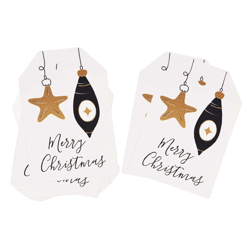 50pcs Merry Christmas Tags Kraft Paper Card Gift Label Tag DIY Hang Tags Gift Wrapping Decor Gift Card Christmas Favors Supplies