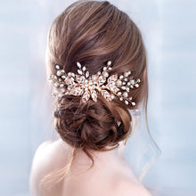 Load image into Gallery viewer, Trendy Leaf Pearl Rose Gold Wedding Hair Combs Tiara Bridal Headpiece Women Head Decorative Jewelry Wedding Hair Accessories