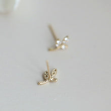 Load image into Gallery viewer, Sterling Alloy French Simple Pavé Crystal Leaf Tree Life Stud Earrings Women Classic Plating 14k Gold Jewelry Gift