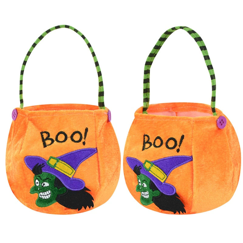 SKHEK Halloween Pumpkin Candy Bag Trick Or Treat Witch Cat Portable Cookie Storage Bags For Kids Halloween Party Gifts Packing Decor