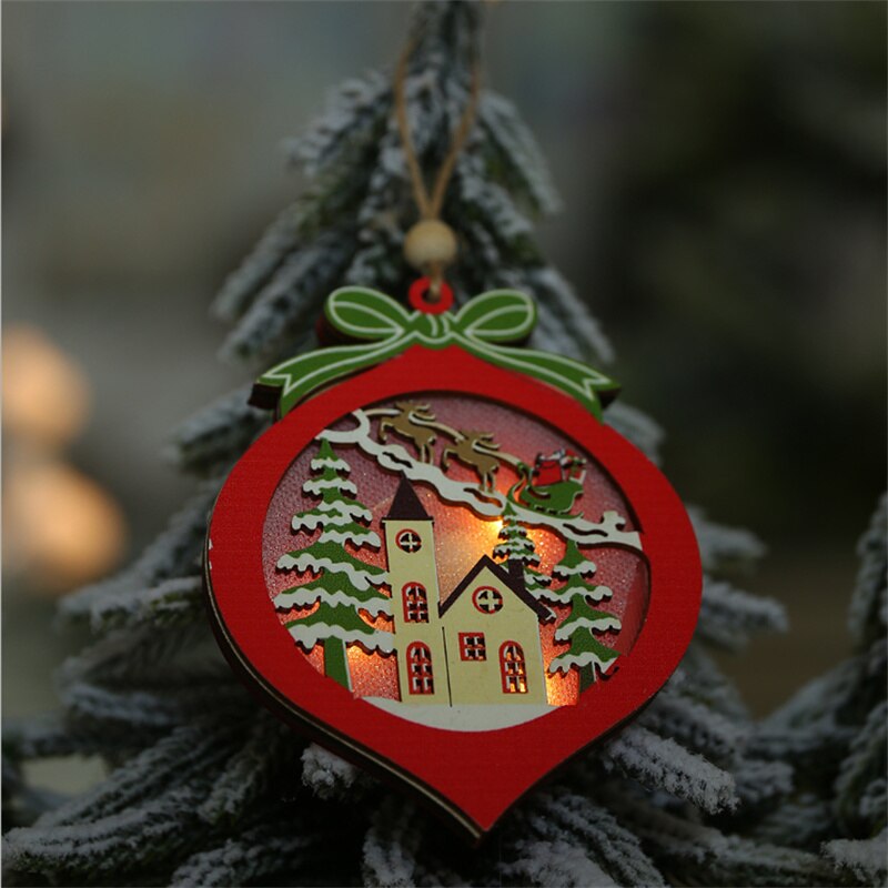New Christmas Pendants Solid Wood Hollowed Out with Lights Pendants Home Party New Year Decorations Christmas Jewelry