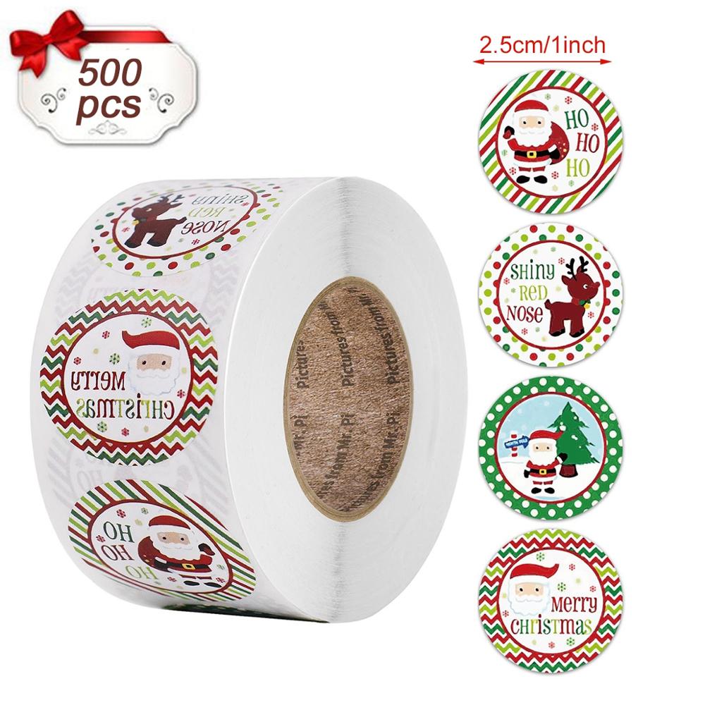 Christmas Gift PATIMATE 500pcs Round 4 Designs Merry Christmas Decor For Home Thank You Sticker Vintage Christmas Sticker Scrapbooking material