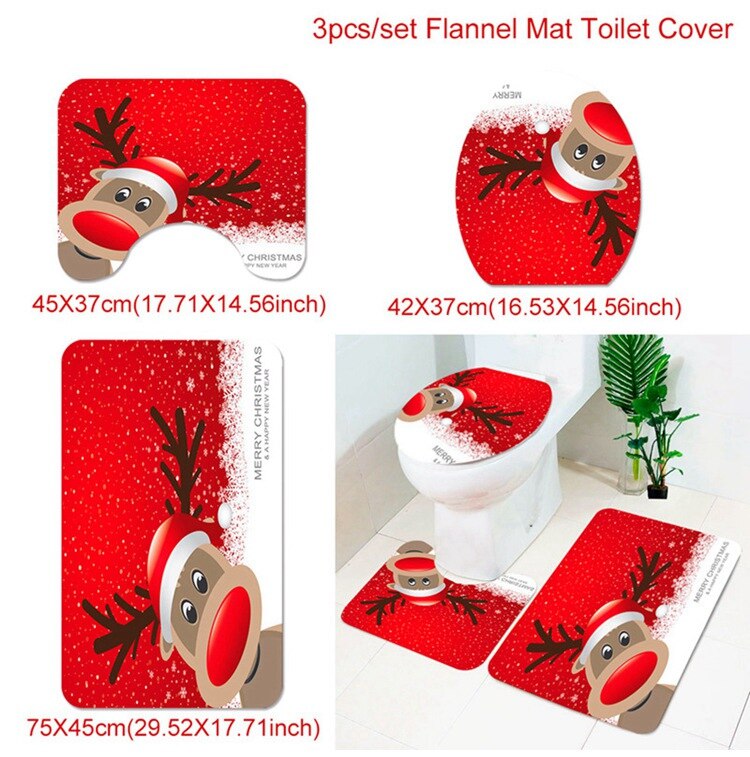 Christmas Gift PATIMATE Christmas Bathroom Curtain Toilet Seat Merry Christmas Decorations For Home 2021 Navidad Gift Happy New Year 2022 Decor