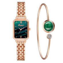 Load image into Gallery viewer, Christmas Gift Lvpai Brand  Watch For Women Luxury Square Ladies Wrist Watch Bracelet Set Green Dial  Rose Gold Chain Female Clock Reloj Mujer