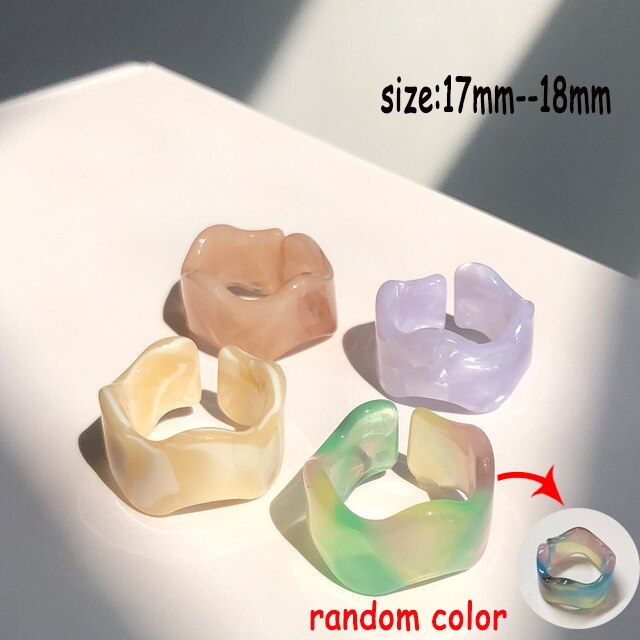 Skhek 2022 Summer New Transparent Colorful Geometry Hexagon Rectangle Oval Rings Set Simplefor Women Girls Travel Jewelry