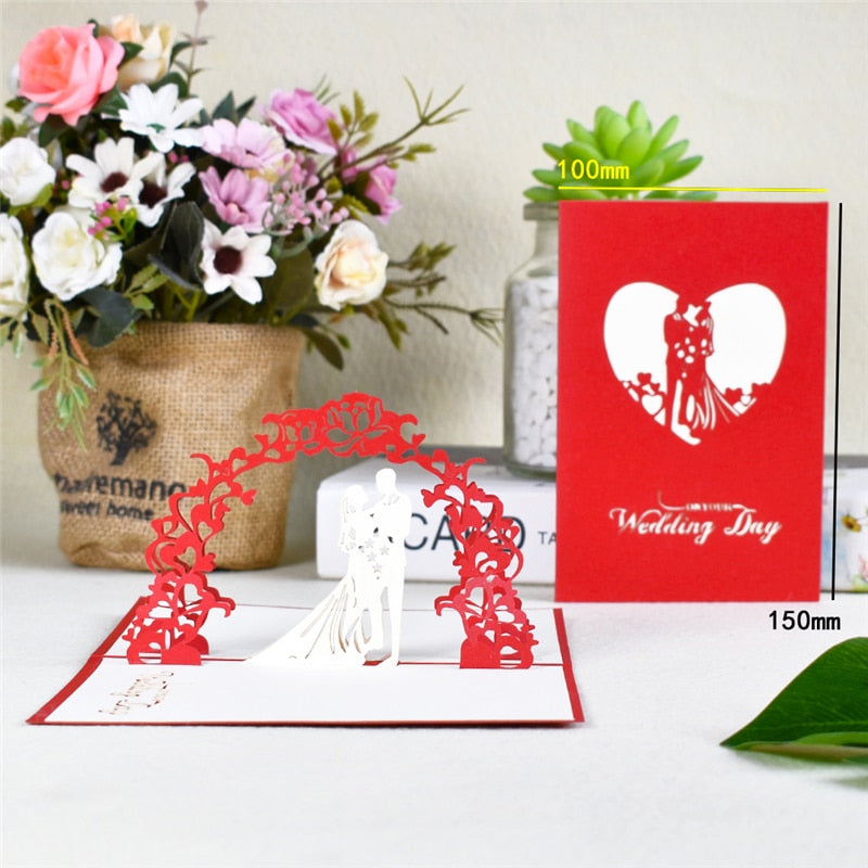 3D Pop-Up Wedding Cards Love Valentine's Day Card Romantic Anniversary Bridal Shower Married Invitation Greeting Cards
