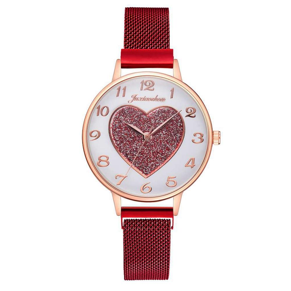 Christmas Gift Women Bracelet Quartz Watches For Women Pink Heart Pattern Magnetic Watch Ladies Sports Dress Wrist Watch Clock Relogio Feminino