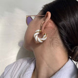 SKHEK 2022 New Leather Metal Twisted Weave Earrings Black White Geometric Circel Hoop Earrings For Women Girls Party Jewelry
