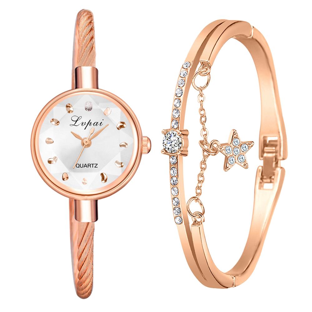 Christmas Gift Lvpai Brand New Ladies Watch Small Rose Gold Bangle Bracelet Geometric Glass Surface Women Watches Dress Clock Relogio Feminino