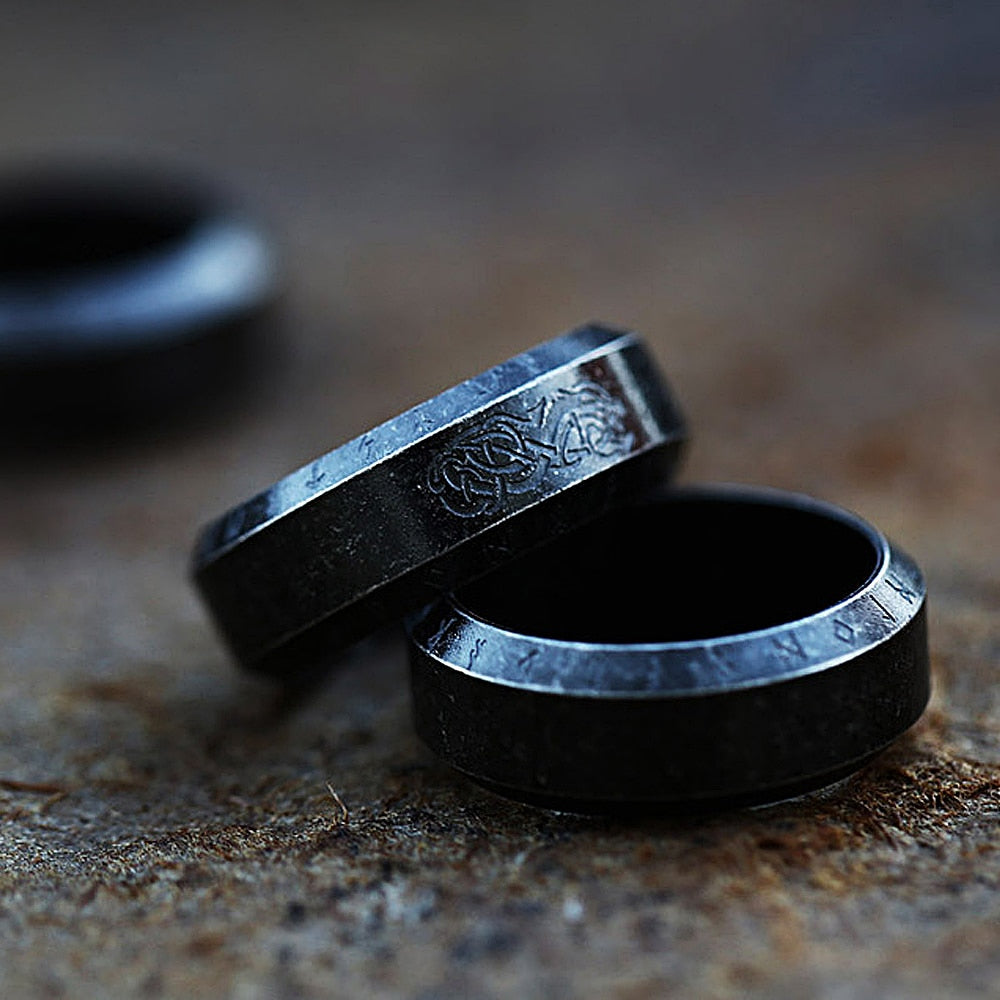 Skhek Vintage Odin Viking Rune Ring For Men Women Simple Stainless Steel Nordic Odin Giant Wolf Totem Celtics Knot Ring Jewelry Gift