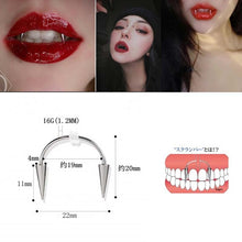 Load image into Gallery viewer, 1PC Dracula Nail Septum Piercing Tiger Tooth Nail Stainless Steel C Rod Smile Lip Piercing Zomibe Vampire Tooth Decoration punk