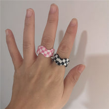 Load image into Gallery viewer, SKHEK 2022 Korea Fashion Ins New Black Pink Plaid Acrylic Resin Adjustable Rings For Women Egirl Y2k Harajuku Jewelry Gift Accessories