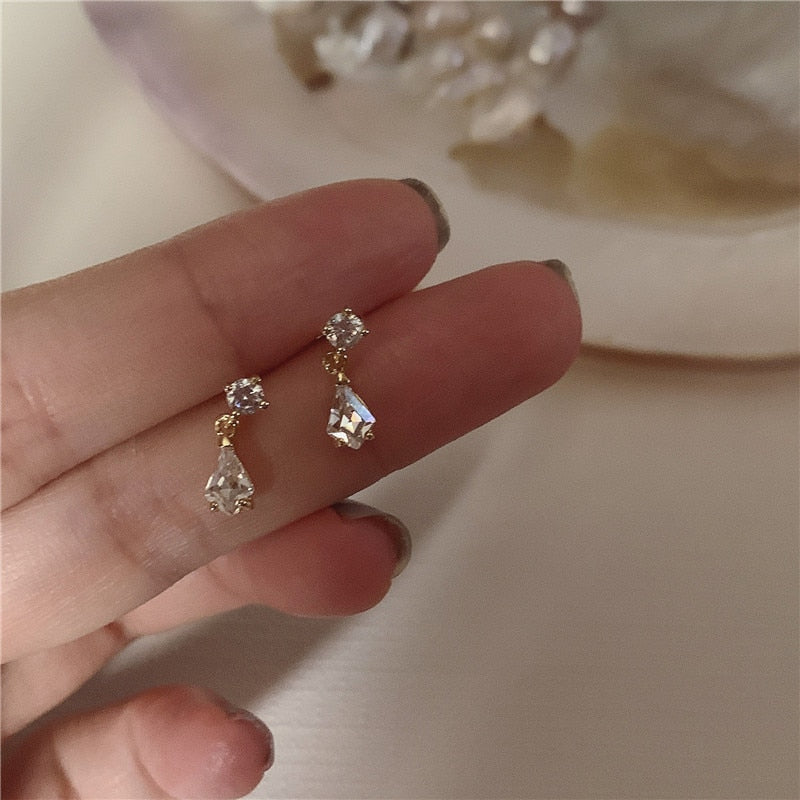S925 Sterling Silver Japanese Water Drop Crystal  Earrings Women Light Luxury Temperament Wedding 14k Real Gold Plating Jewelry