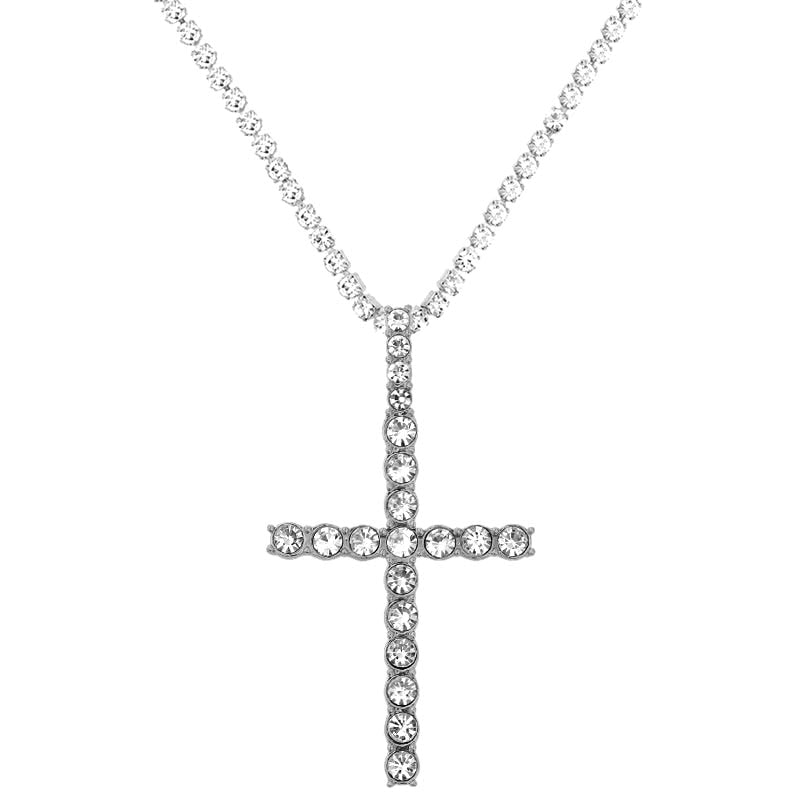 Skhek Punk Silver Color Cross Rhinestone Pendant Necklace For Women Multi-Layer Crystal Chain Necklace Fashion Statement Jewelry Gift