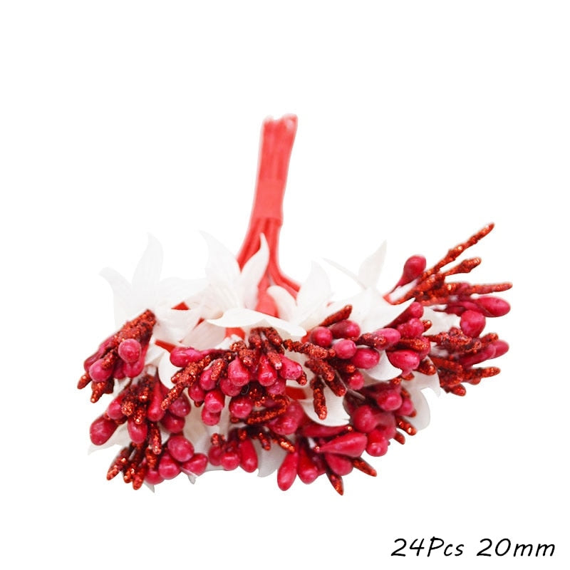 Red Theme Artificial Flower Cherry Stamen Berries Bundle DIY Christmas Decoration Wedding Cake Gift Box Wreaths Xmas Decor