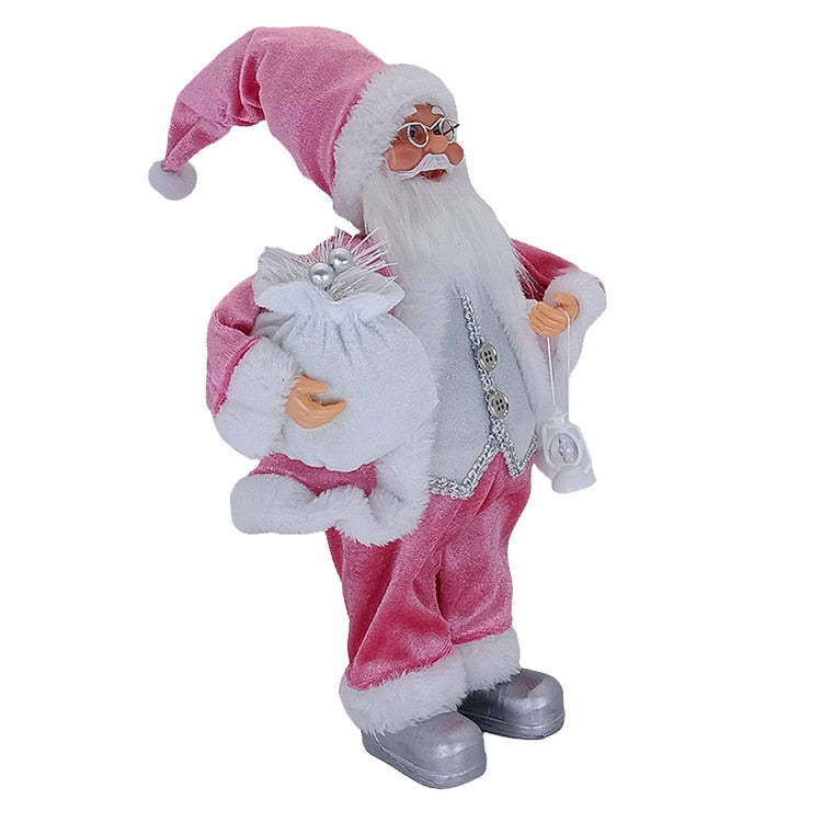 30cm Pink Standing Posture Gift Santa Claus Doll Oranments Xmas Pendants Merry Christmas Decor For Home Kids Naviidad Presents