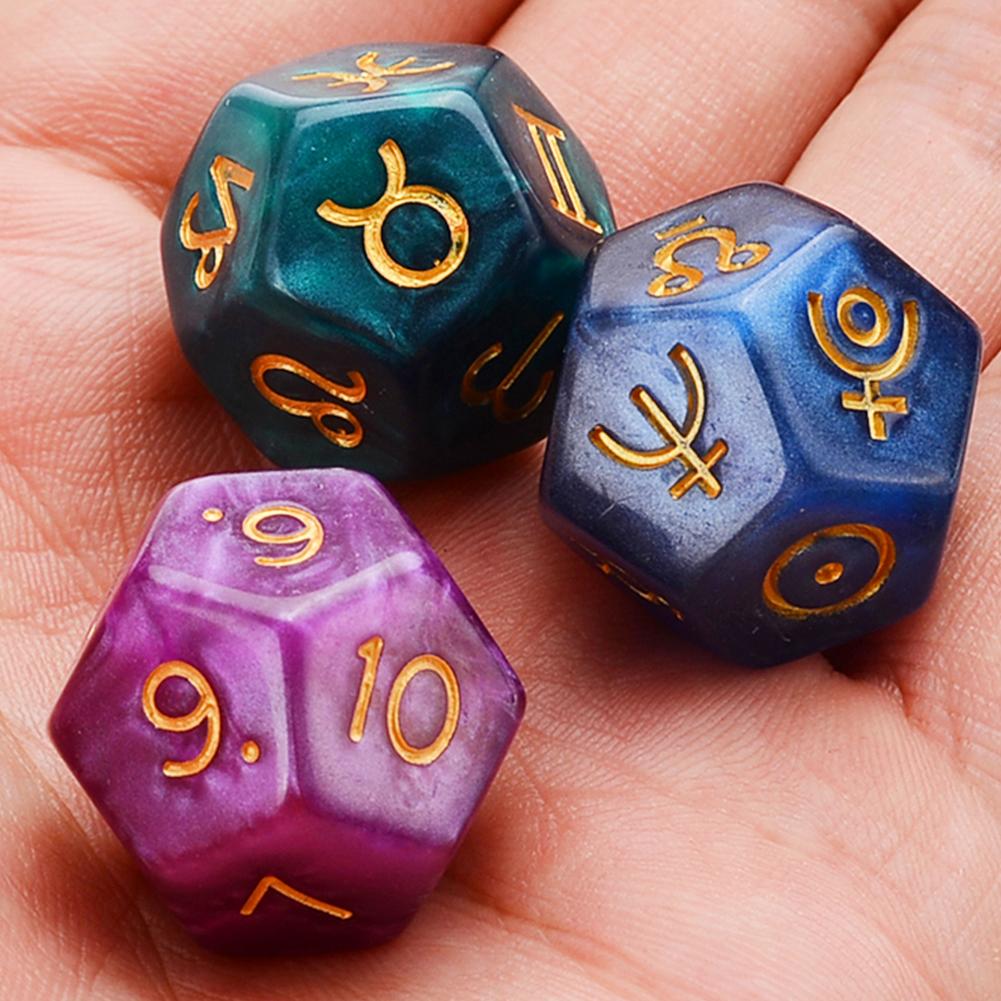 Skhek  3Pcs 12-Sided Dice Astrology Tarot Card Multifaceted Constellation Dice Leisure And Entertainment Toys For Party Game