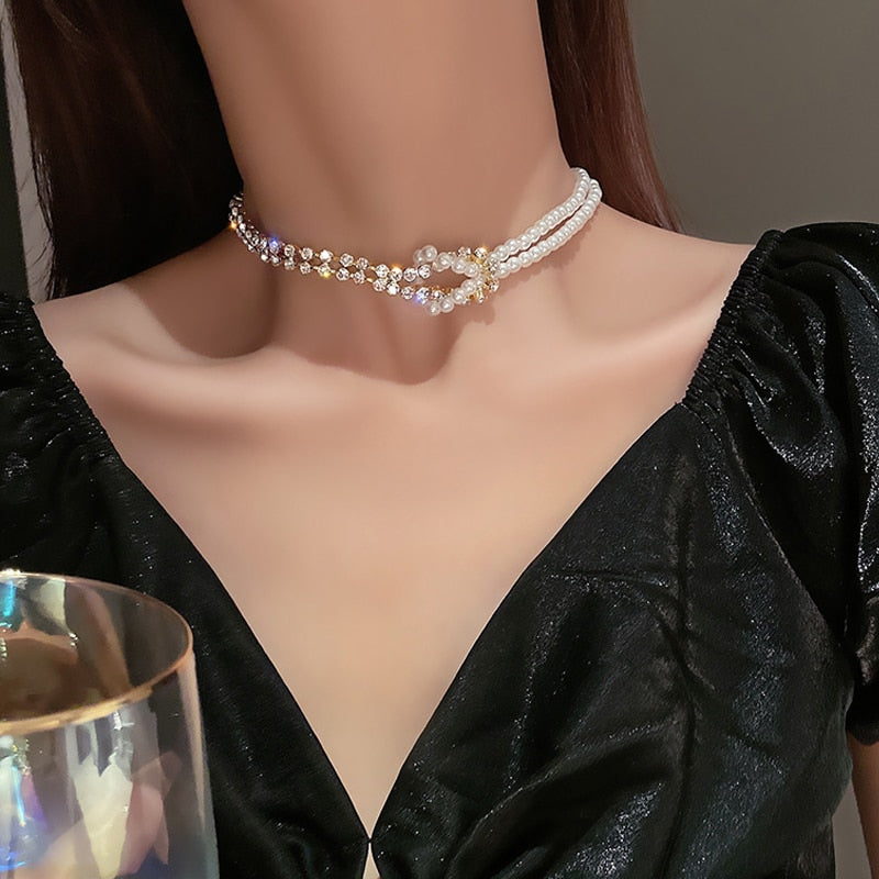 Skhek  Vintage Multi-Layer Sparkling Chain Choker Necklace For Women  Silver Color Necklace  Fashion Thin Chain Pendant Jewelry Gift