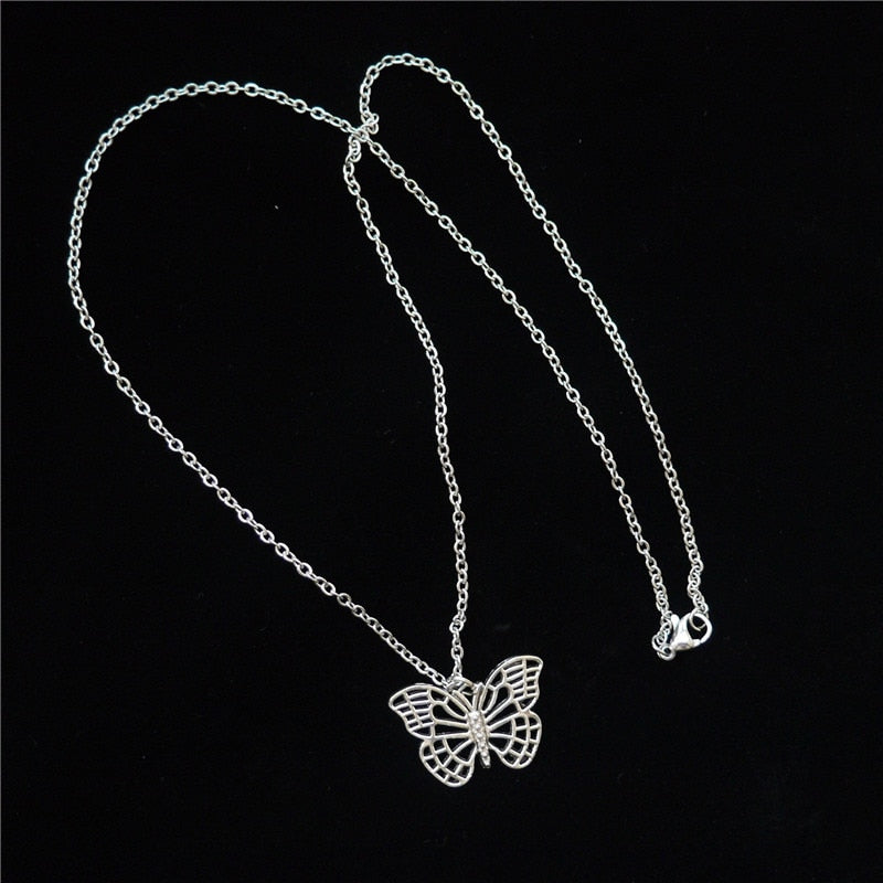 SKHEK Kpop Harajuku Goth Colorful Butterfly Pendant Clavicle Neck Chains Necklaces For Women Egirl Friends Cosplay Aesthetic Jewelry