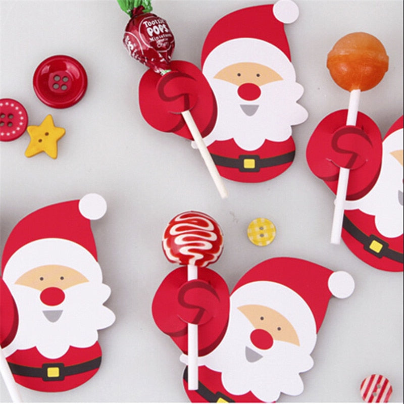 Christmas Gift 50Pcs/Lot Cartoons Santa Claus Paper Lollipop Cards DIY Lollipop Gift Package Decor Christmas Decoration 2022 Navidad New Year