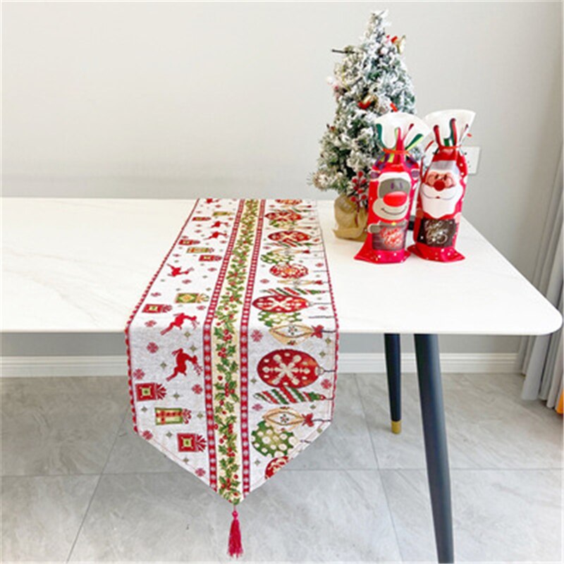 Christmas Gift 33x180CM Christmas Table Cloth Dining Table Runner Red Xmas Tree Elk Plaid Printed Cover For New Year Party Christmas Decoration