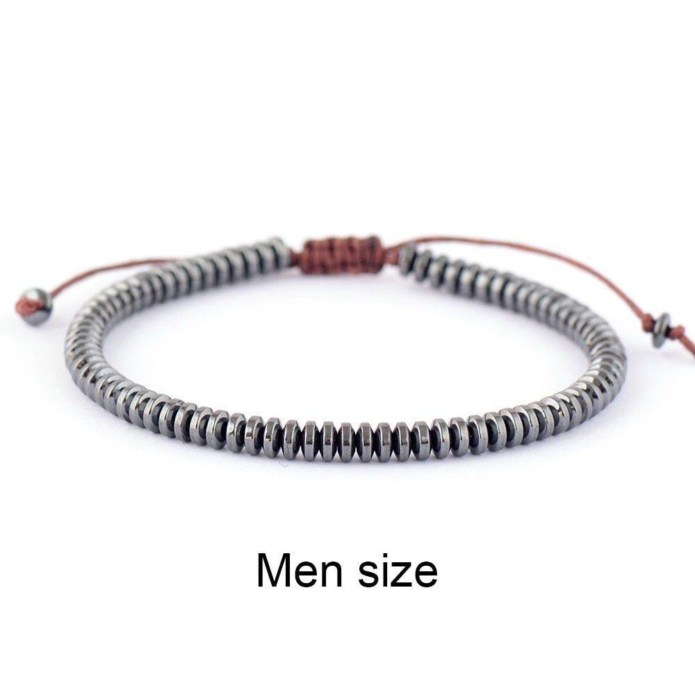 Skhek Men Bracelet Cool Disc Shape Hematite Stone Handmade Beads Friendship Macrame Bracelet Jewelry