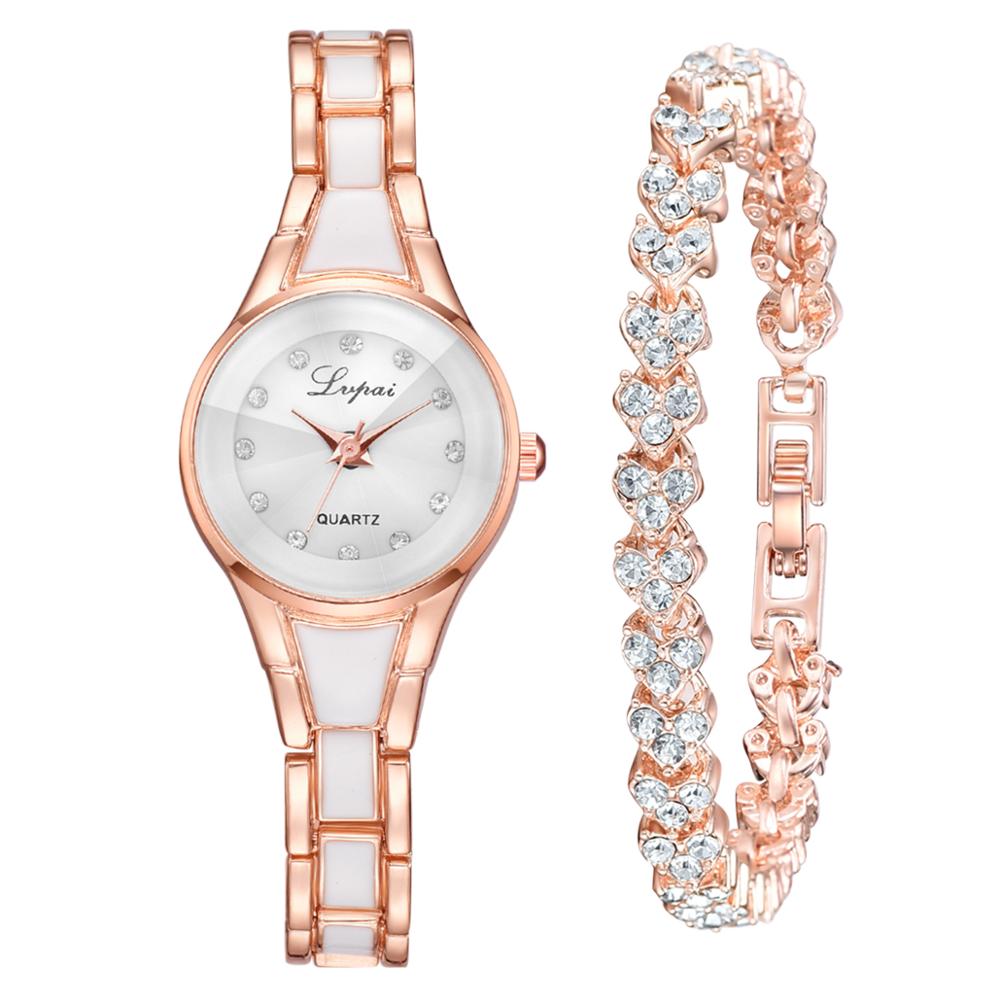 Christmas Gift Lvpai Brand 2pcs Set Women Bracelet Watches Fashion Women Dress Ladies Wrist Watch Luxury Rose Gold Quartz Watch Set Dropshiping