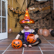 Load image into Gallery viewer, SKHEK Halloween 1Pcs Halloween Witch Hat With LED Light Glowing Witches Hat Hanging Halloween Decor Suspension Tree Glowing Hat For Kids