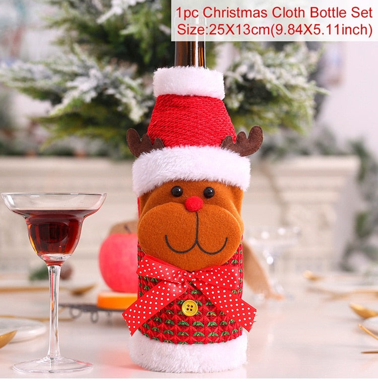 Christmas Gift PATIMATE Christmas Cloth Wine Bottle Cover Christmas Decorations For Home Christmas Table Decor 2021 Xmas Gifts New Year 2022