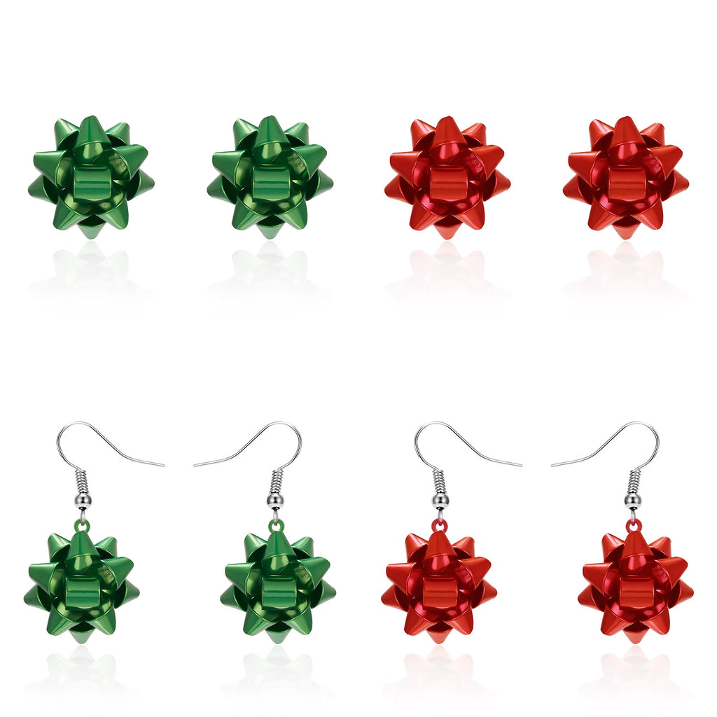 Christmas Gift Red Green Christmas Stud Earrings For Women Handmade Xmas Ribbons Round Earring Merry Christmas New Year Party Jewelry Gift