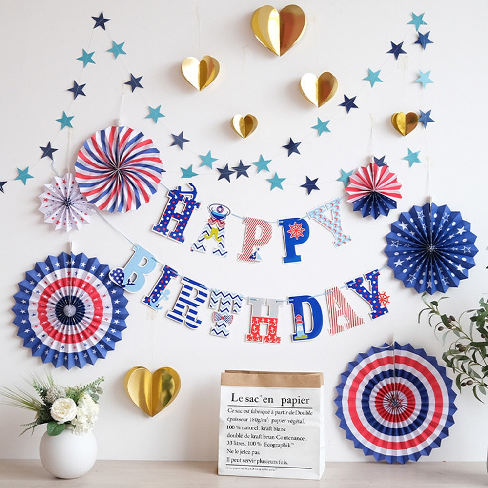 Birthday Party Decoration Kits Happy Birthday Banner Paper Fan Pendant  Baby Shower Kids Birthday Party Backdrop Decoration