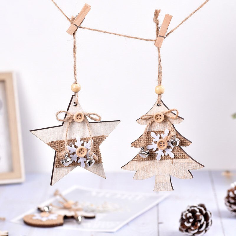 Christmas Gift Christmas Wooden Pendants Xmas Tree Hanging Ornaments  DIY Wood Crafts For Home Room Decor Wedding Party Christmas Decoration