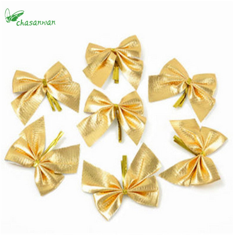 Christmas Gift 12Pcs 5cm Golden Silver Red Bow-knot Christmas Decorations for Home Christmas Decorations for Christmas Tree Ornament Navidad