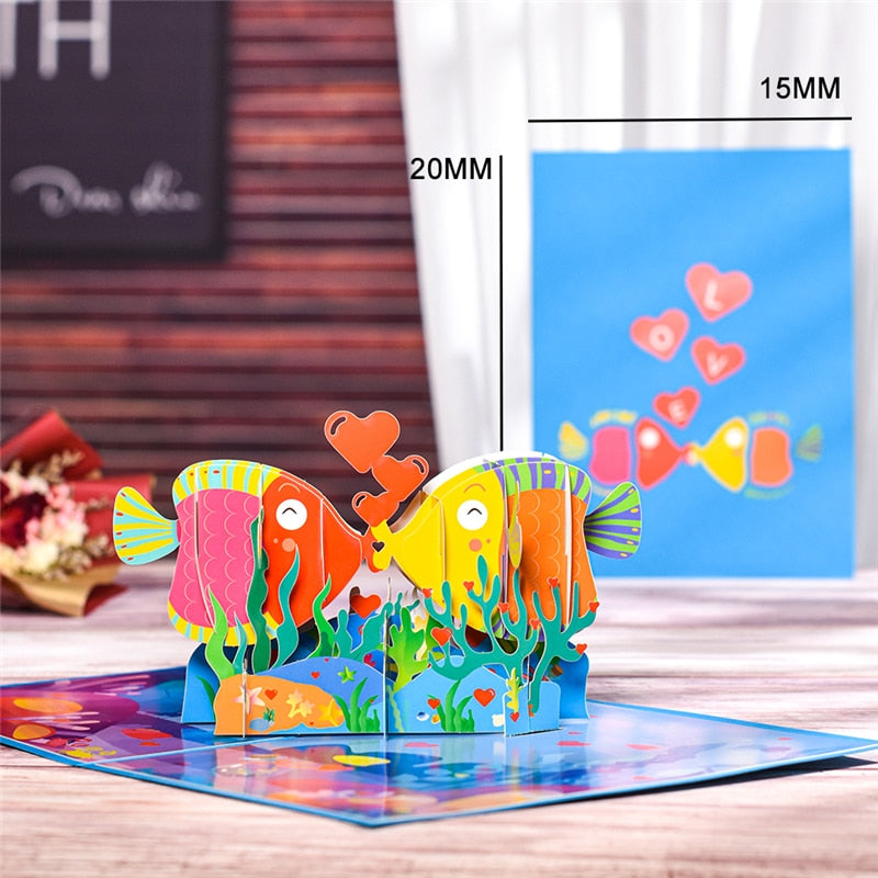 Love 3D Pop-Up Cards Valentines Day Gift Postcard with Envelope Stickers Wedding Invitation Greeting Cards Anniversary for Her