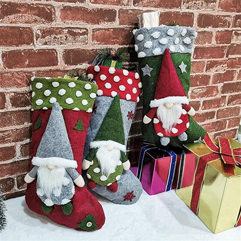Christmas Gift Christmas Stockings Socks Forest Faceless Santa Claus Plush Candy Gift Bag Fireplace Xmas Tree Hanging Decor Christmas Ornaments