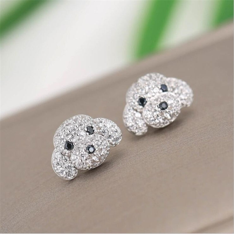 Skhek New Fahion Temperament Full Crystal Exquisite Dog Sterling Silver Jewelry Personality Popular Animal Stud Earrings E107