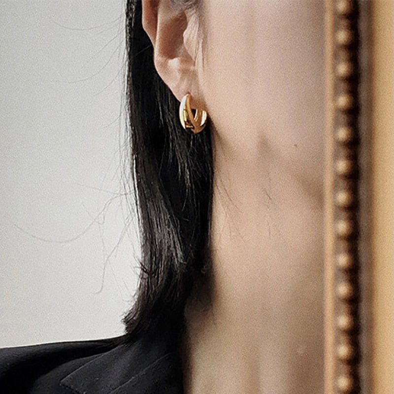 Skhek Minimalist Stud Earrings for Women New Fashion France Gold Plated Bride Jewelry Prevent Allergy