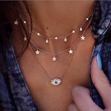 Load image into Gallery viewer, New Bohemian Multi Layered Necklace for Women Vintage Charm Portrait Star Moon Gold Pendant Necklace Geometric Collier Collares