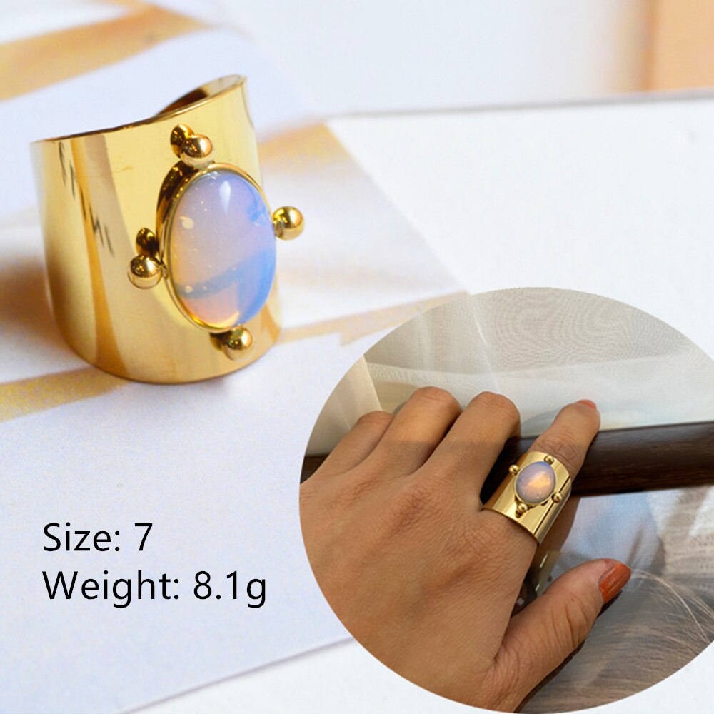 Skhek New Natural Stone Opal Malachite Stainless Steel Open Rings Metal Titanium Steel Ring For Women Men Jewelry 2022