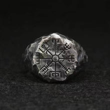 Load image into Gallery viewer, Skhek Never Fade Stainless Steel Viking Compass Runic Statement Rings Men Vintage Color Nordic Viking Totem Odin Men Rings Jewelry