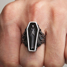 Load image into Gallery viewer, Skhek Goth Vampire Skull Ring Men Boy Punk Street Black Stainless Steel Coffin Ring Gothic Biker Jewelry Gift