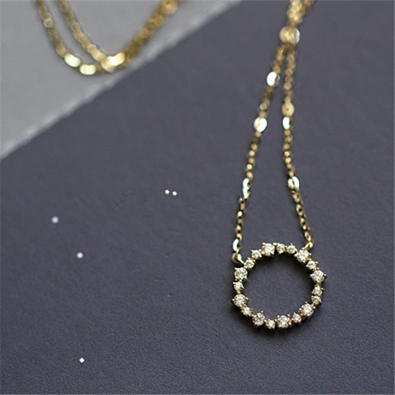 Sterling Alloy 14K Gold Plating Pavé Crystal Round Star Same Style Necklace Women Fashion Party Jewelry Accessories