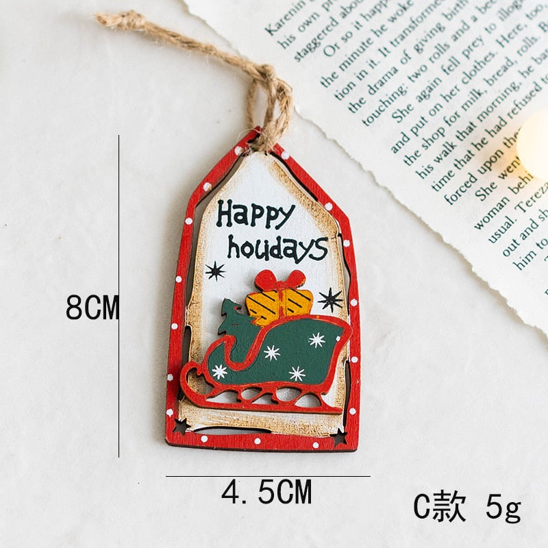 Christmas Gift Navidad 2021 Christmas Wooden Pendants Xmas Tree Drop Ornaments Decorations for Home Kids Toys Gift Xmas Decorations New Year