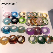 Load image into Gallery viewer, 2021 New Transparent  Colourful Resin Acrylic Rhinestone Geometric Square Circle Rings Set for Women Girls Jewelry Gifts