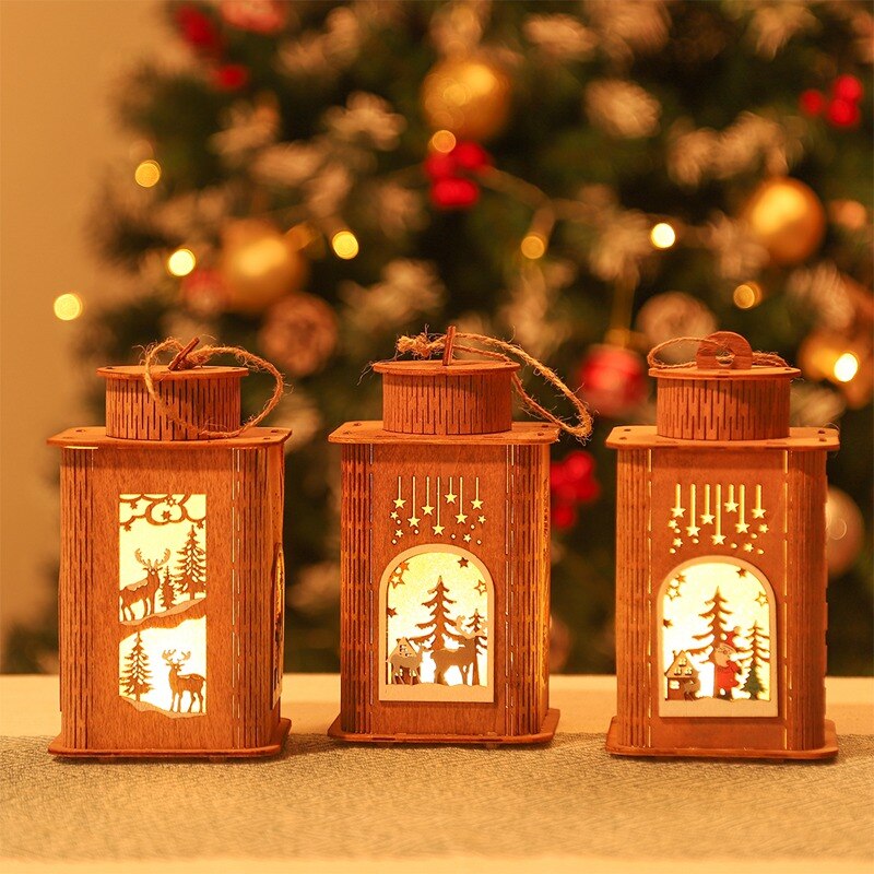 Christmas Gift Christmas Wooden Lantern Night Light Merry Christmas Decorations for Home 2021 Xmas Ornament Gifts Navidad Natal New Year 2022