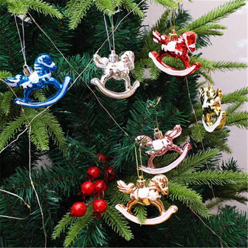 Christmas Gift Christmas Tree Decoration Pony Plastic Plating Rocking Horse Pendant Home Decor Hanging New Year 2022 Gift Christmas Ornaments