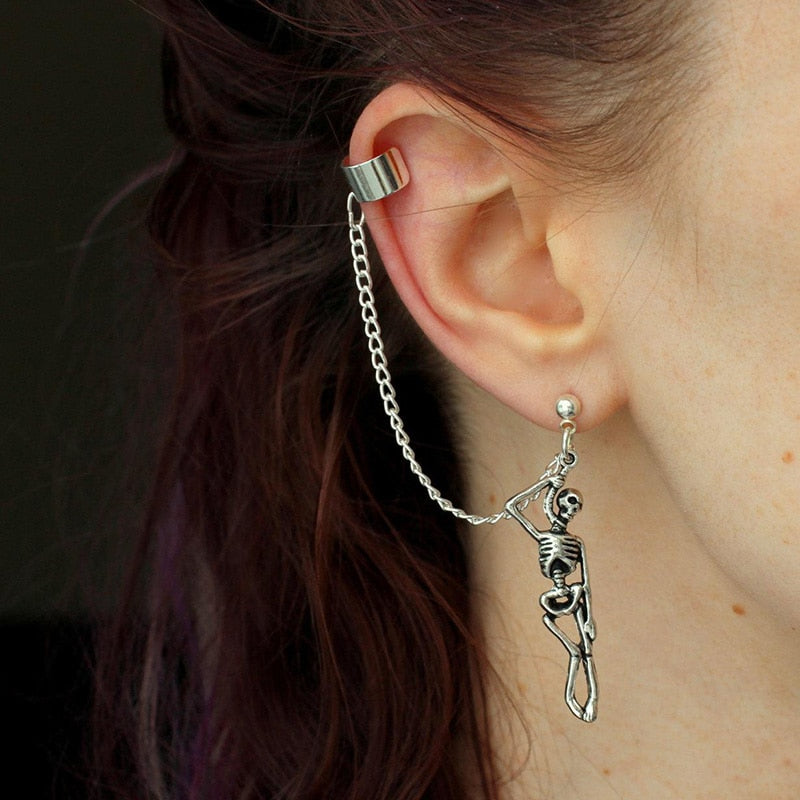 New Ins Punk Skull Dangle Earrings Vintage Silver Color Skeleton Earrings For Woman Girl Fashion Jewelry Halloween Gift