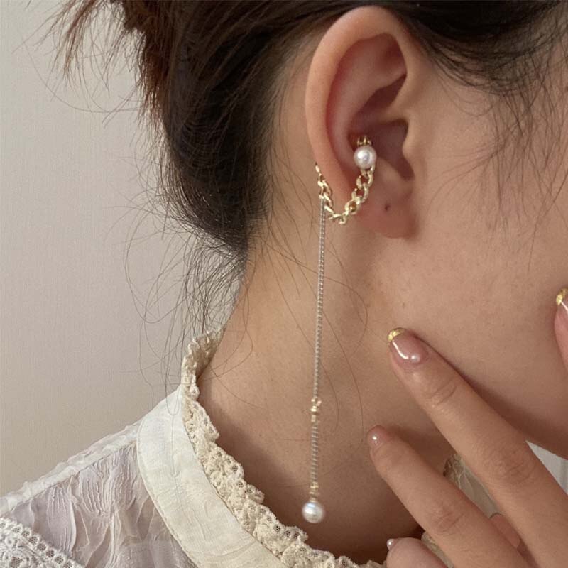 1PC Fake Earring In Cartilage Non Piercing Magnetic False Braces Gold Earrings Pearl Ear Cuffs Clips Cute Korea Gold Plated
