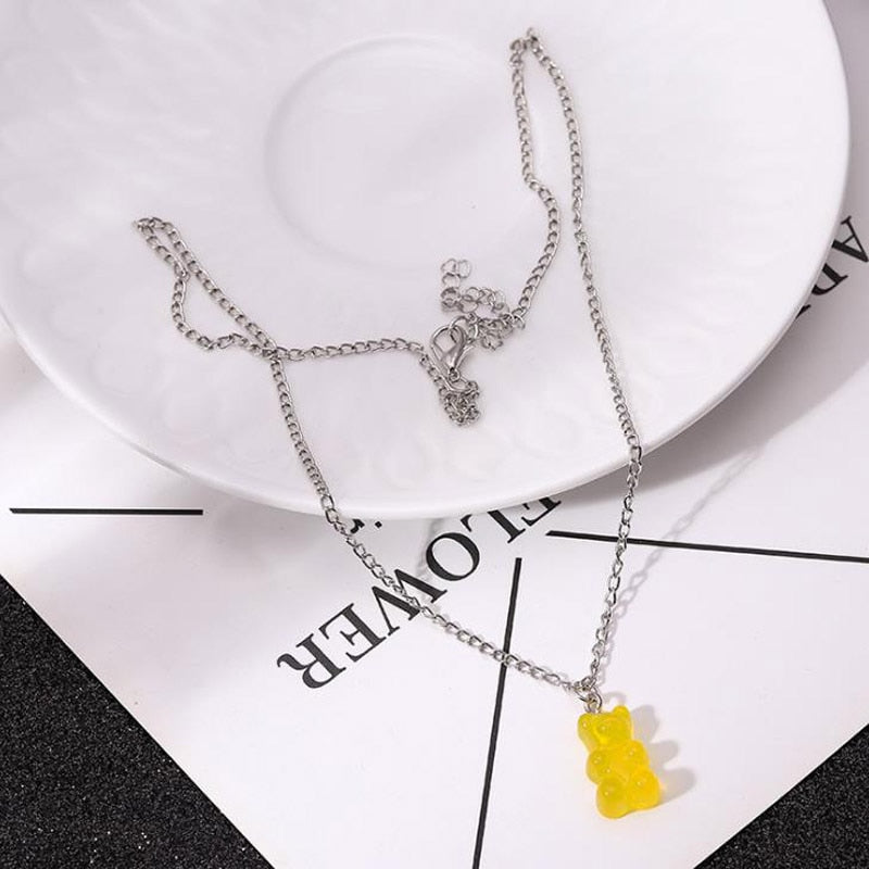 Candy Color Gummy Mini Bear Necklace for Women Christmas Gifts New Cute Animal Pendants Necklaces Jewelry Femme Bijoux Collare