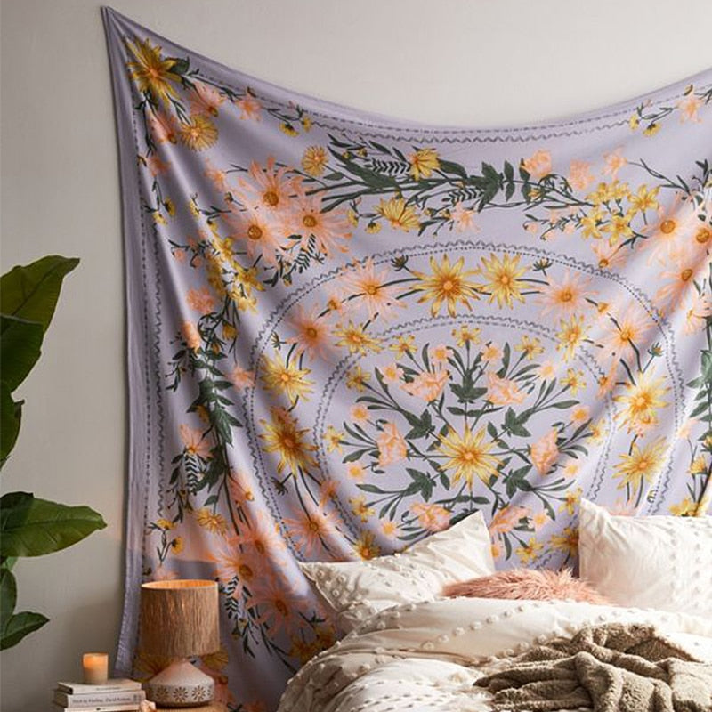 Indian Mandala Tapestry Wall Hanging Flower Psychedelic Tapestry Wall Hanging Decor for Living Room Bedroom Bohemian Plant Print